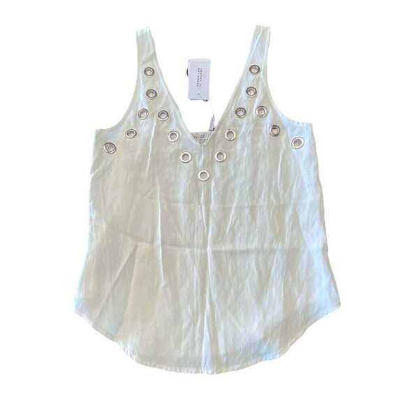 Derek Lam 10 Crosby Tank Top Sz 2 Linen Grommet V Neck Classic Preppy Punk - Picture 2 of 5